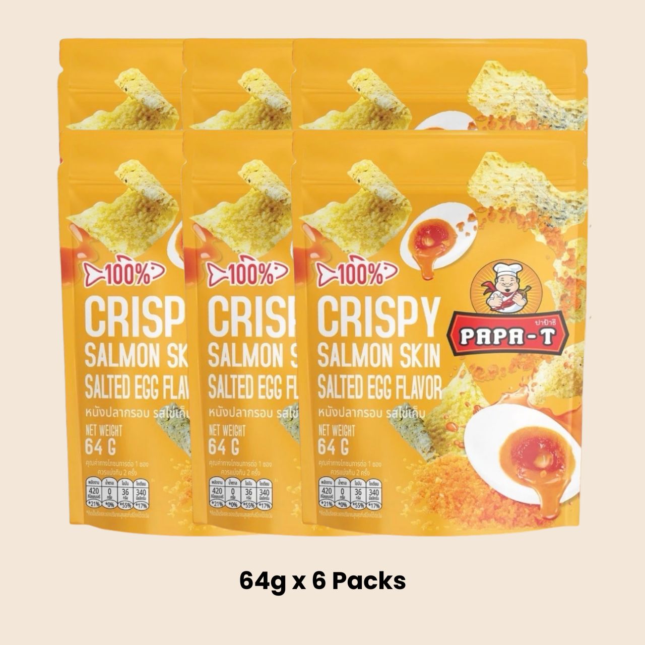 Papa-T Crispy Salmon Skin Salted Egg Flavour 64g premium snack