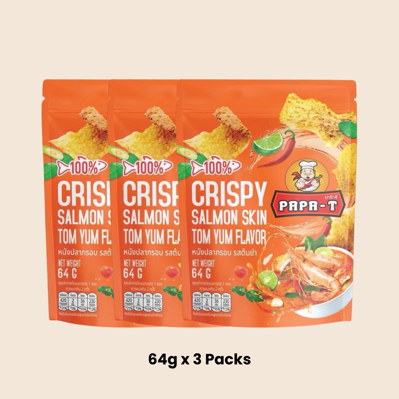 Papa-T Crispy Salmon Skin Tom Yum Flavour 64g premium snack