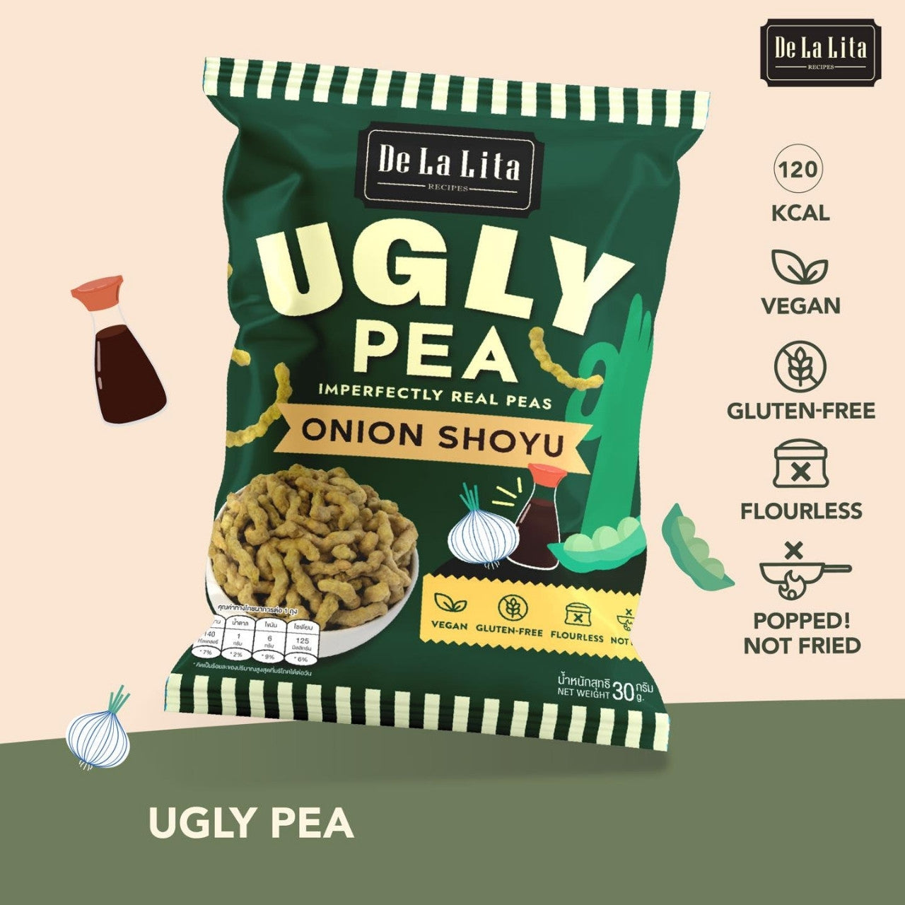 De La Lita Ugly Pea Onion Shoyu Flavour 30g crunchy pea snack