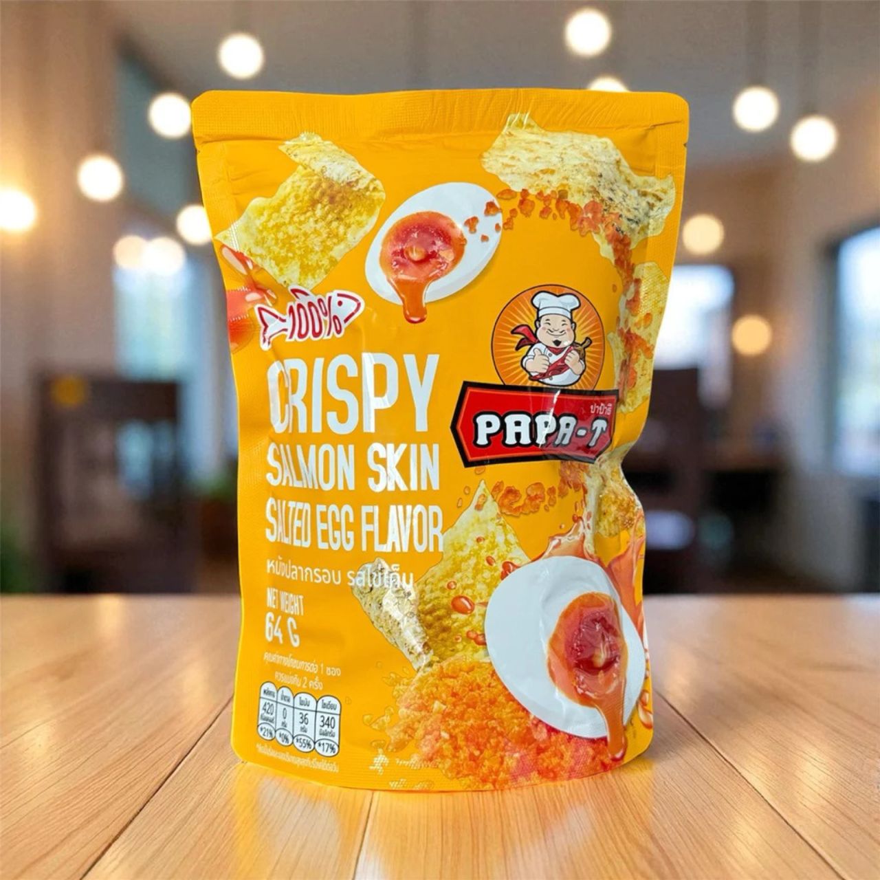 Papa-T Crispy Salmon Skin Salted Egg Flavour 64g premium snack