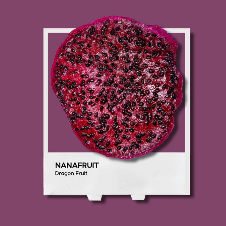 Nanafruit Dehydrated Dragonfruit – No added sugar, naturally sweet and vibrant dehydrated dragon fruit slices with a chewy texture and rich tropical flavor.