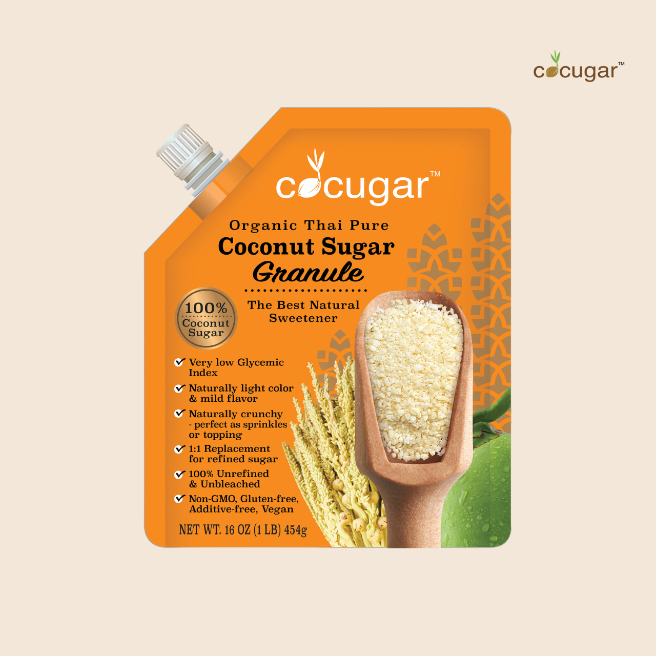 Cocugar Organic Thai Pure Coconut Sugar Granules 454g