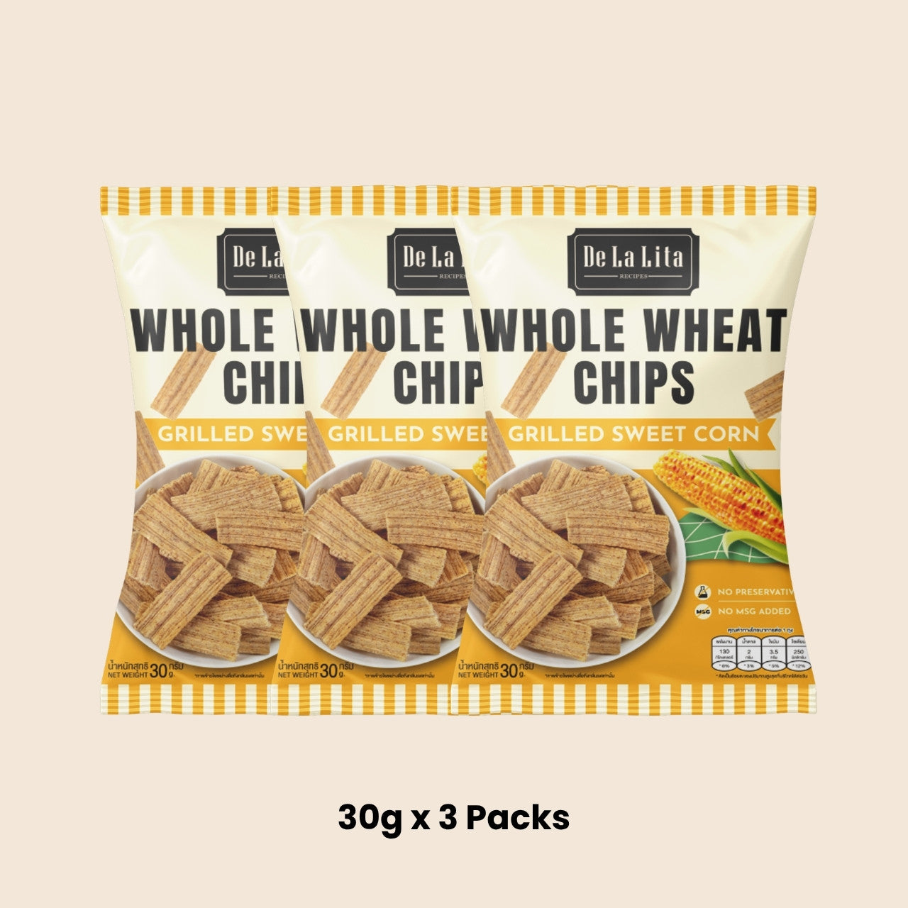 De La Lita Whole Wheat Chips Grilled Sweet Corn Flavour 30g healthy