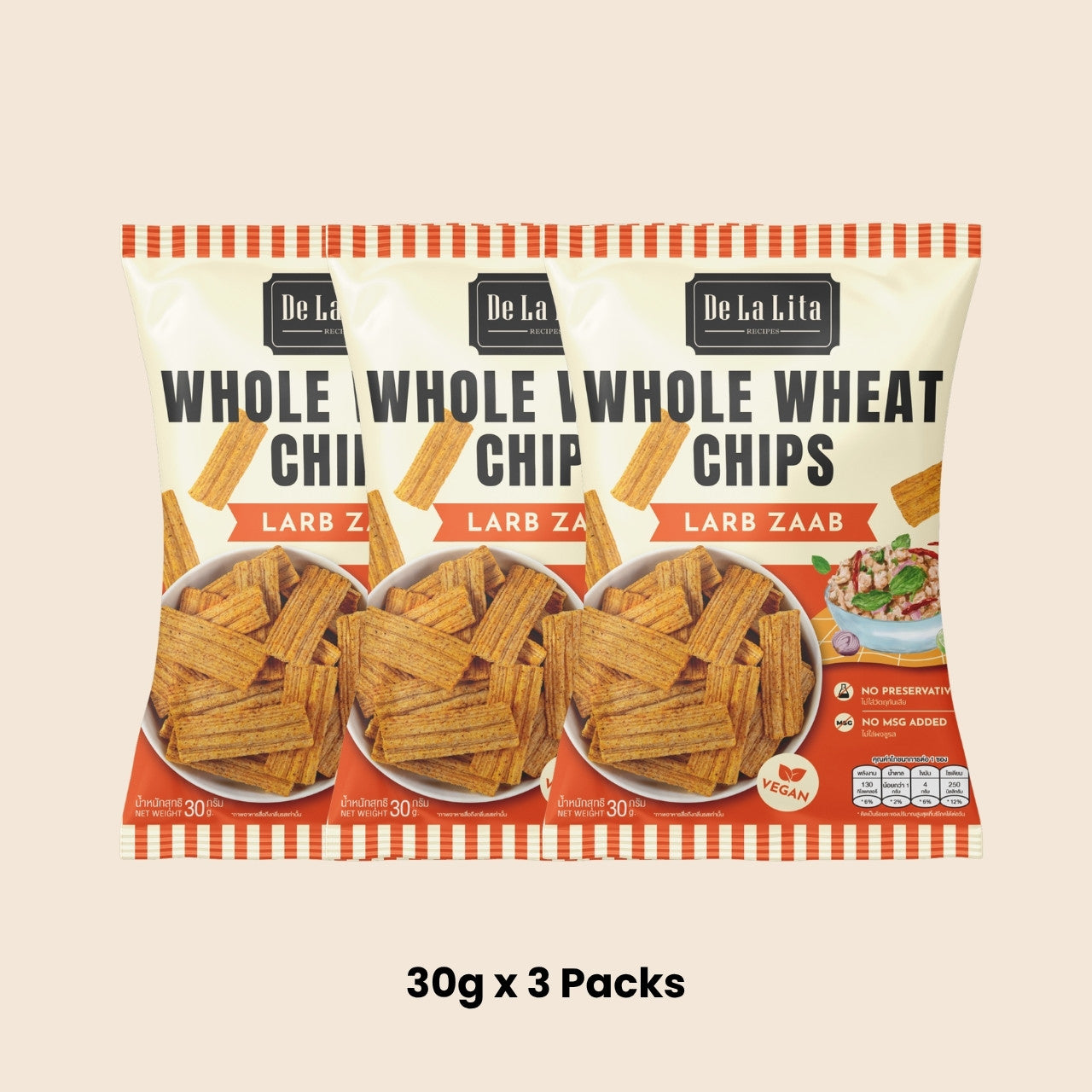 De La Lita Whole Wheat Chips Larb Zaab Spicy Thai Flavour 30g