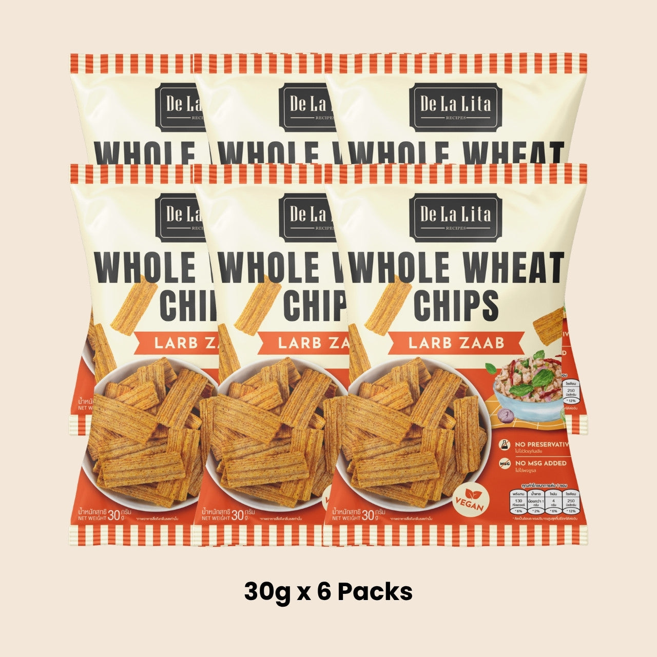 De La Lita Whole Wheat Chips Larb Zaab Spicy Thai Flavour 30g