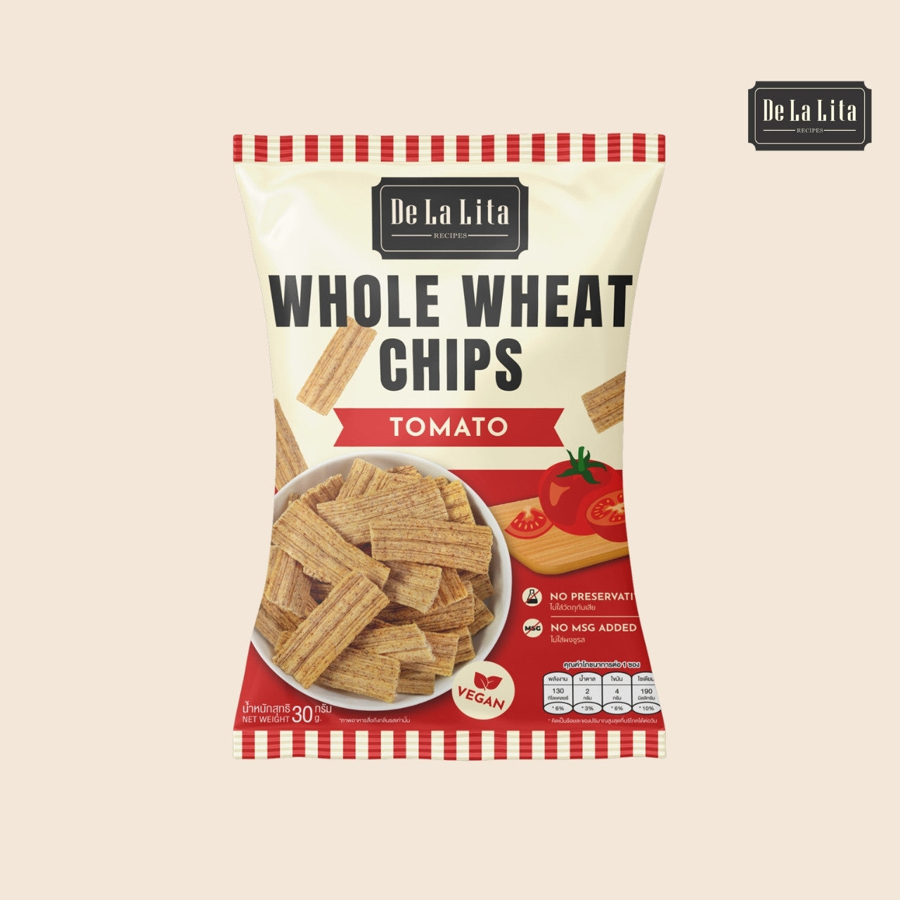 De La Lita Whole Wheat Chips Tomato Flavour 30g healthy snack