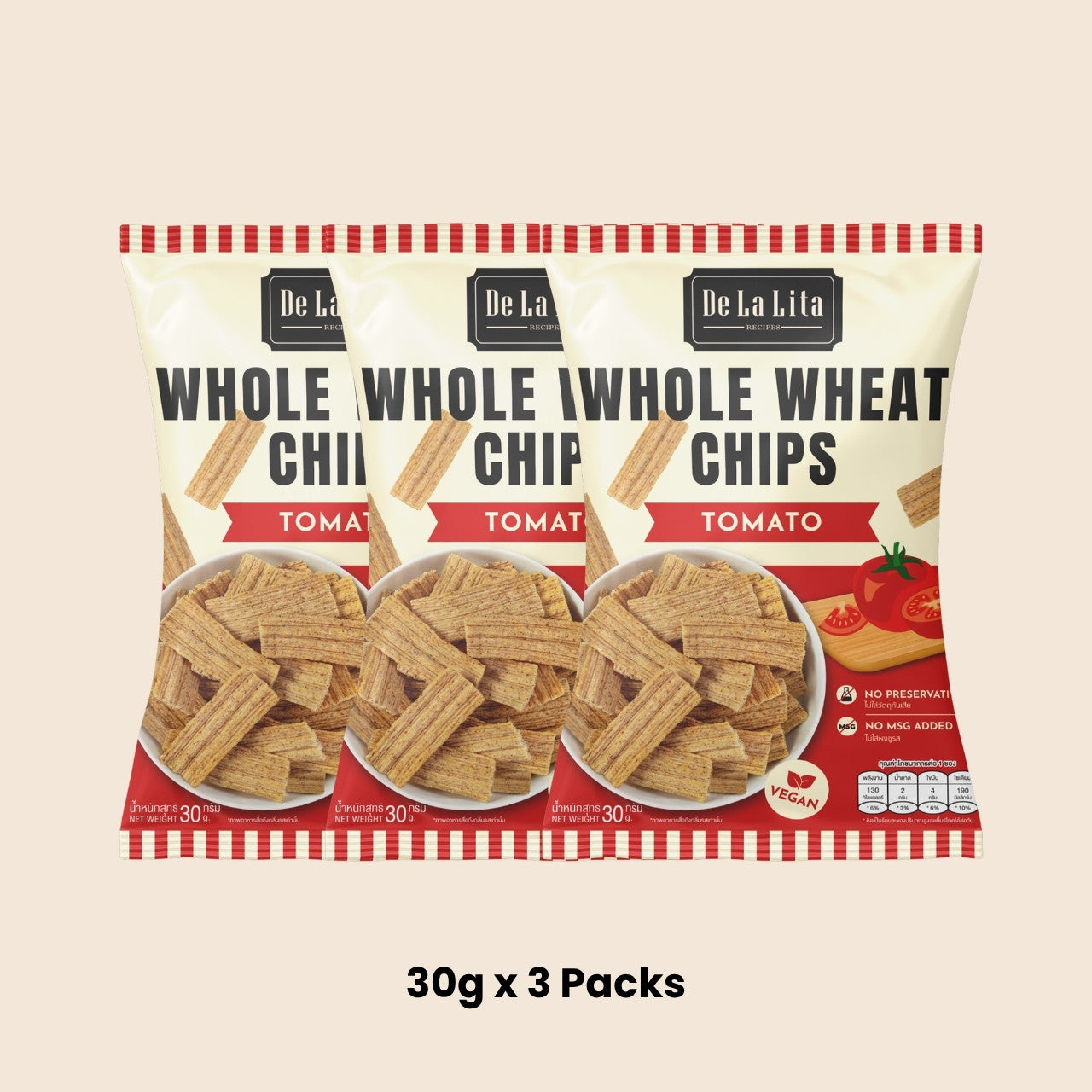 De La Lita Whole Wheat Chips Tomato Flavour 30g healthy snack