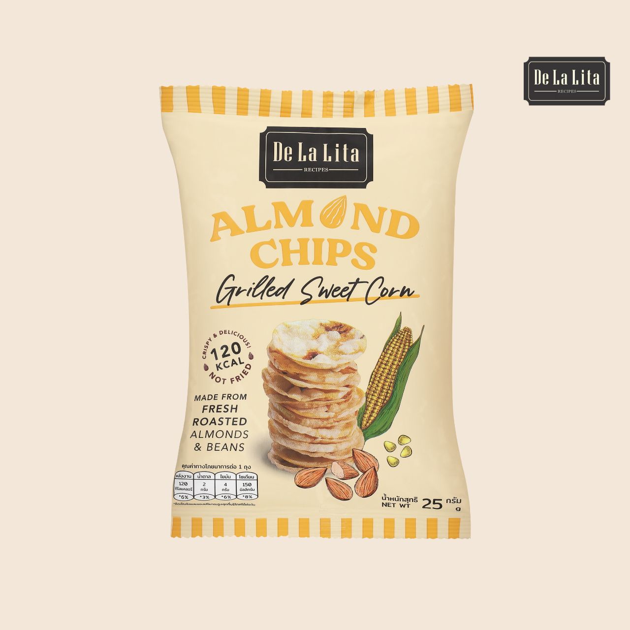 De La Lita Almond Chips Grilled Sweet Corn Flavour 25g healthy snack