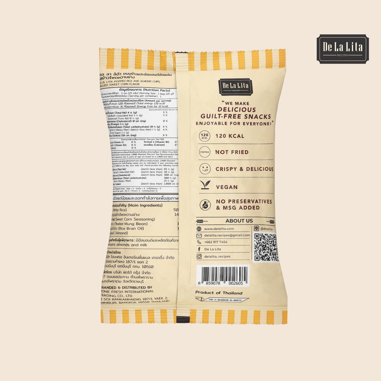 De La Lita Almond Chips Grilled Sweet Corn Flavour 25g healthy snack