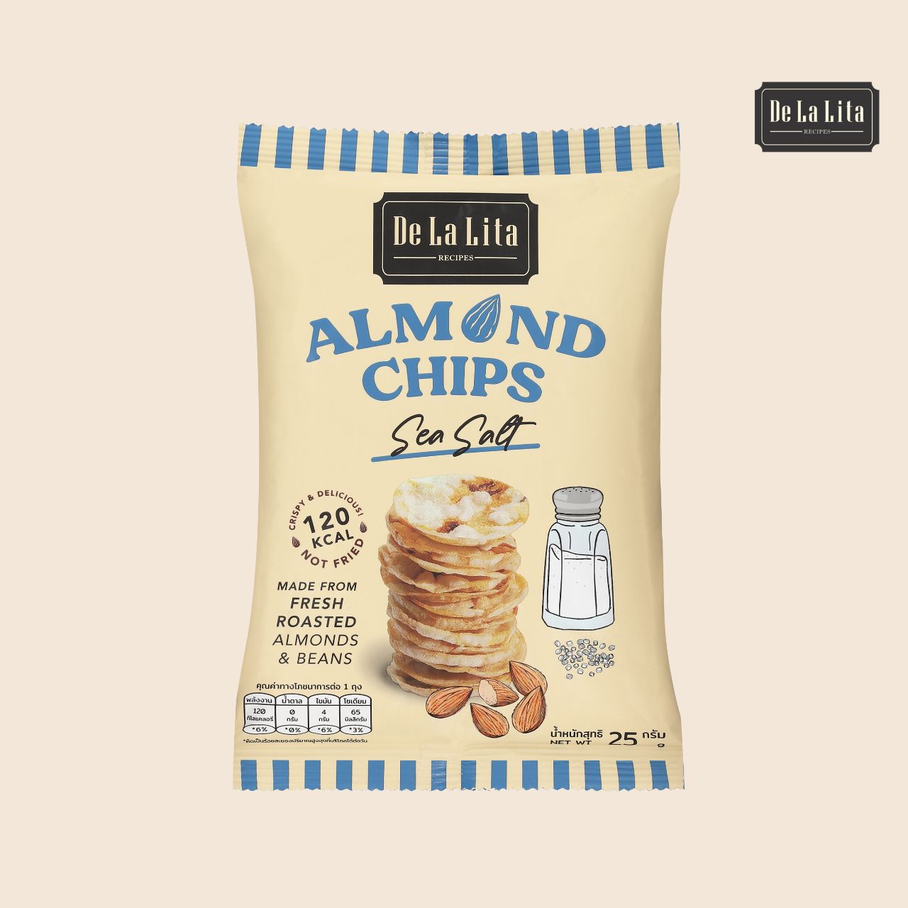 De La Lita Sea Salt Almond Chips 25g healthy popped snack