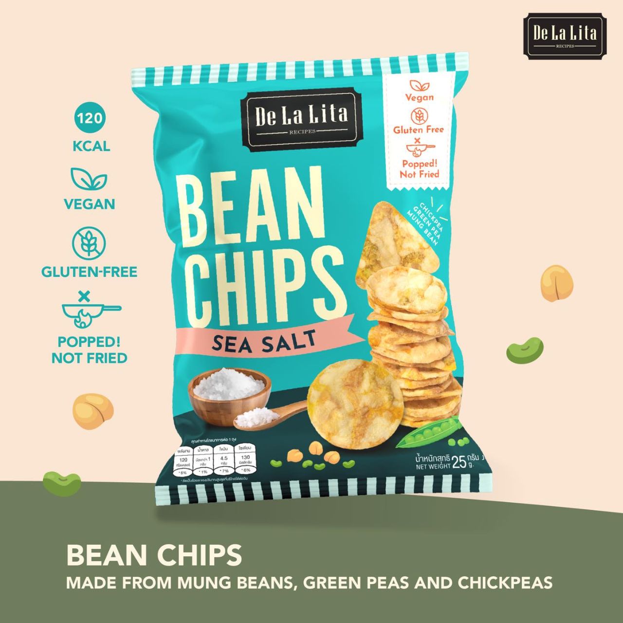 De La Lita Bean Chips 25g healthy popped low oil snack