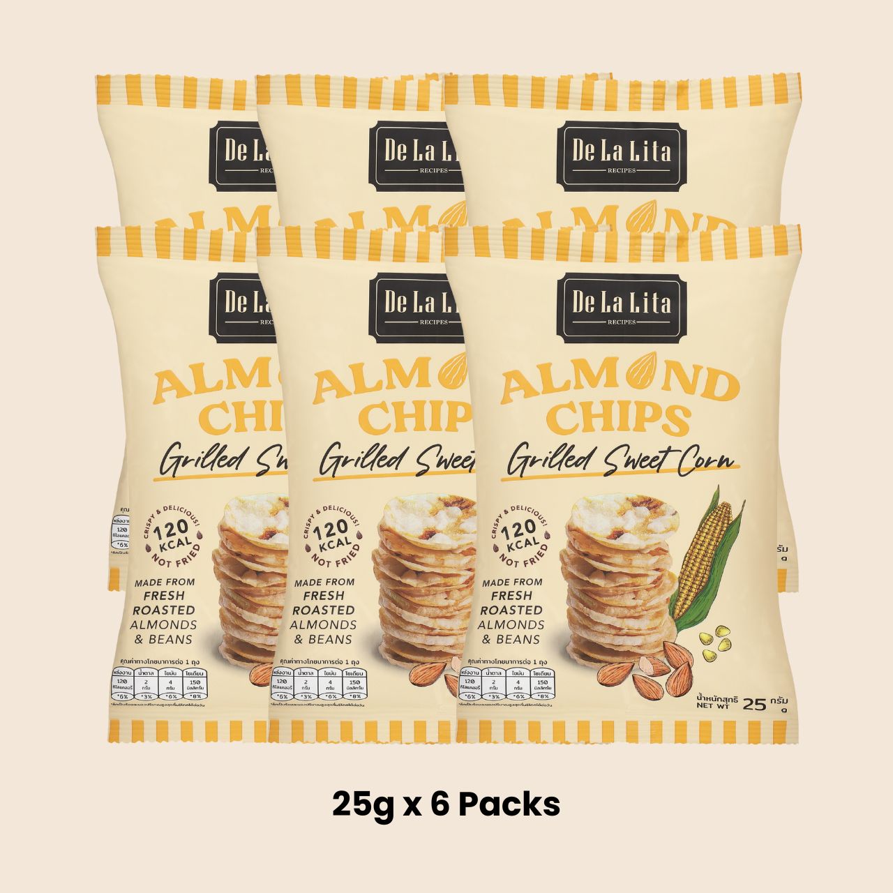 De La Lita Almond Chips Grilled Sweet Corn Flavour 25g healthy snack