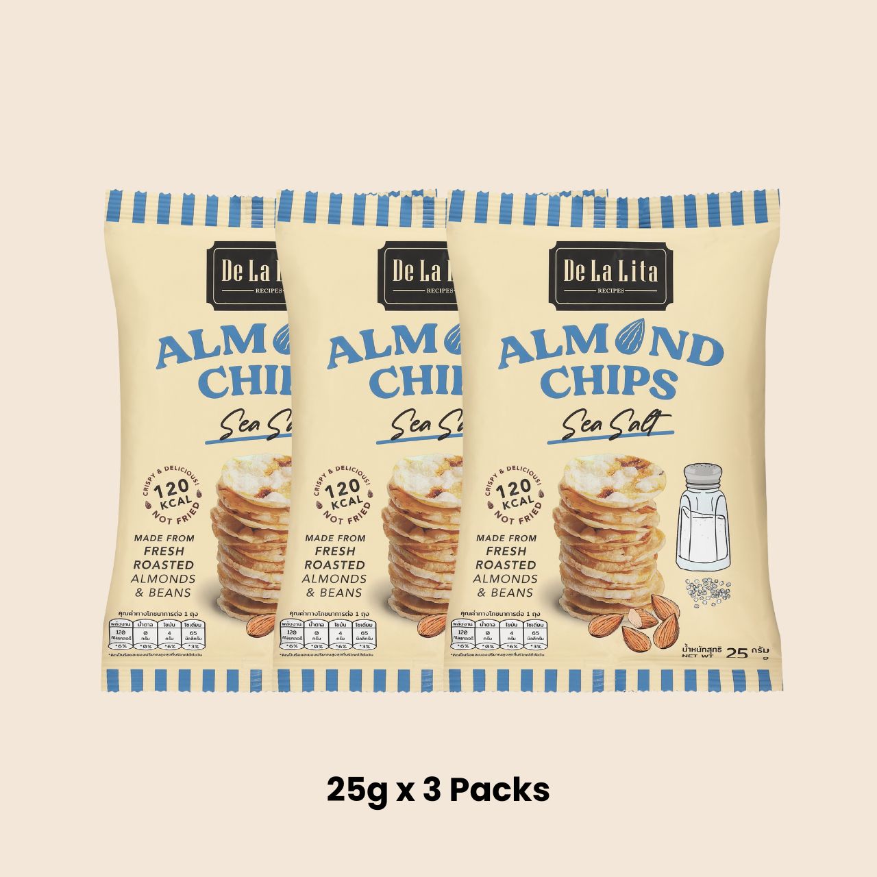 De La Lita Sea Salt Almond Chips 25g healthy popped snack