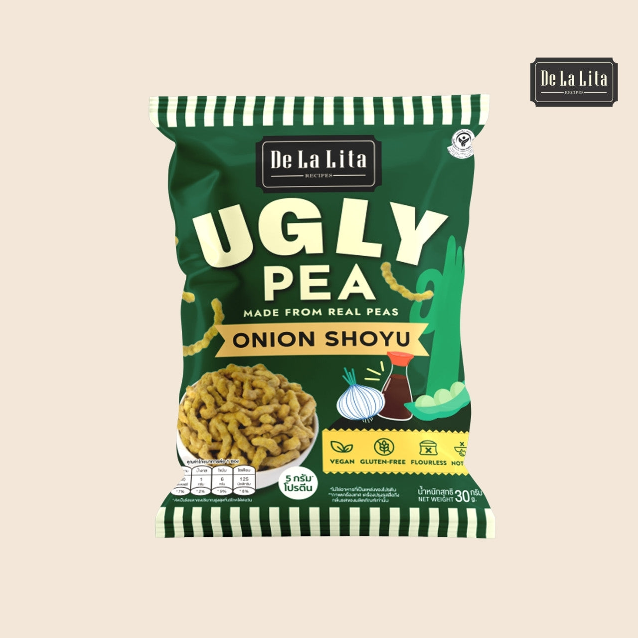 De La Lita Ugly Pea Onion Shoyu Flavour 30g crunchy pea snack