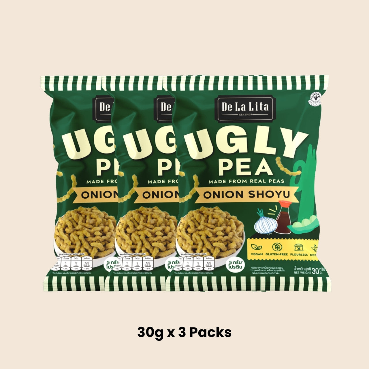 De La Lita Ugly Pea Onion Shoyu Flavour 30g crunchy pea snack