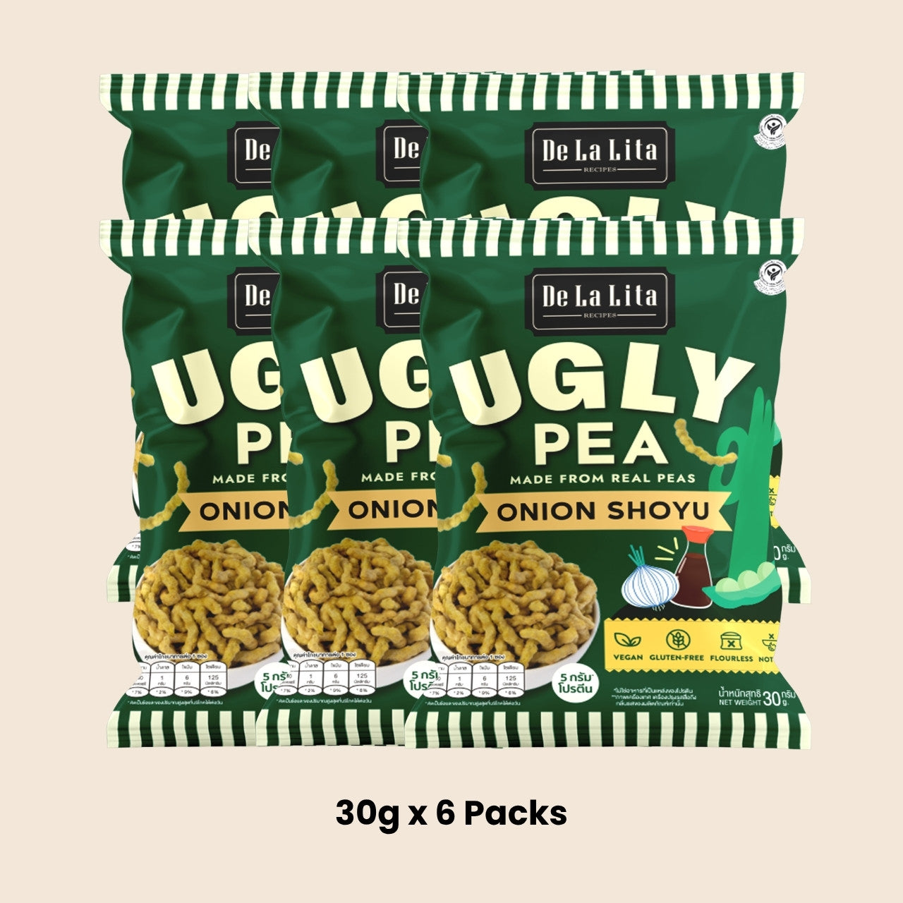 De La Lita Ugly Pea Onion Shoyu Flavour 30g crunchy pea snack