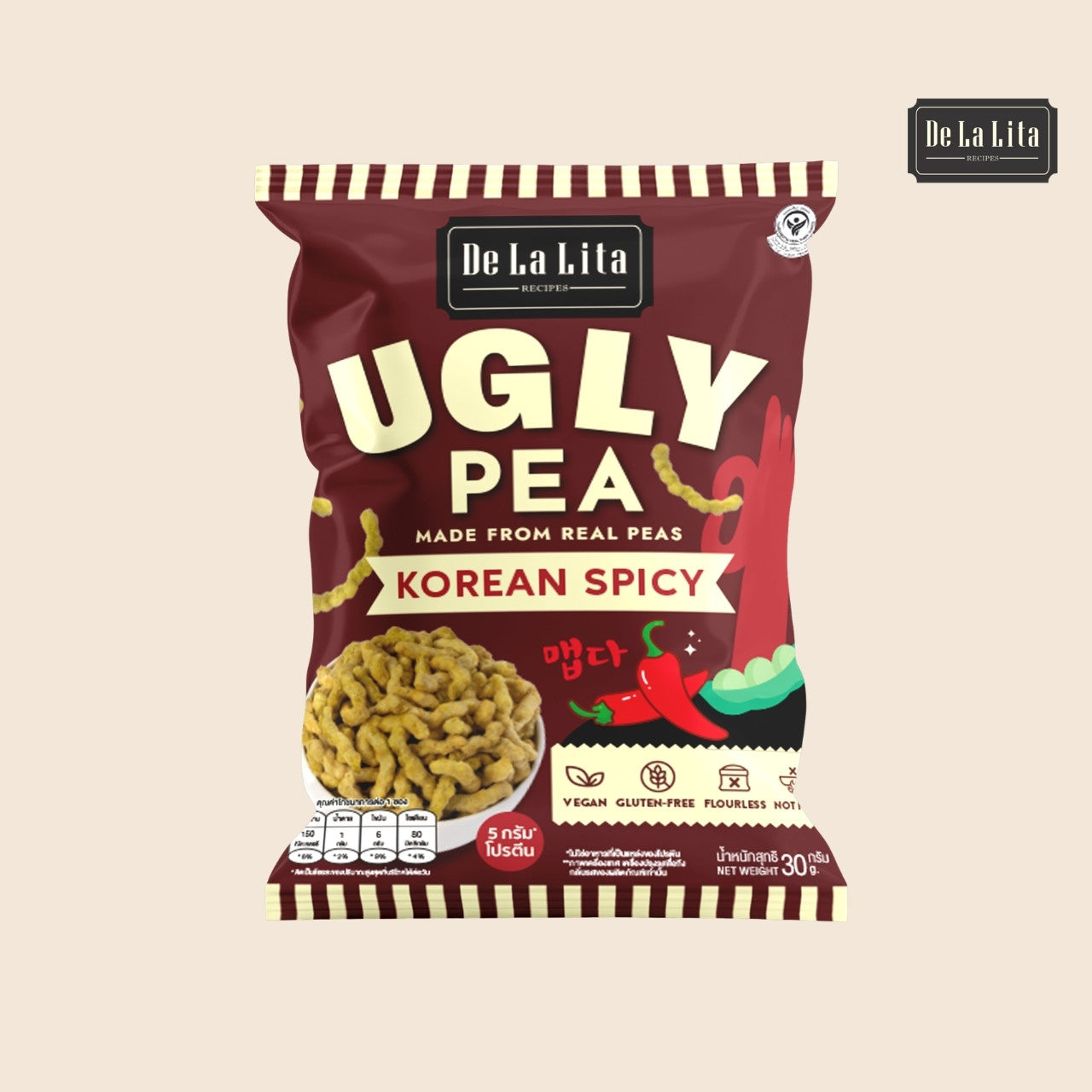 De La Lita Ugly Pea Korean Spicy Flavour 30g crunchy pea snack