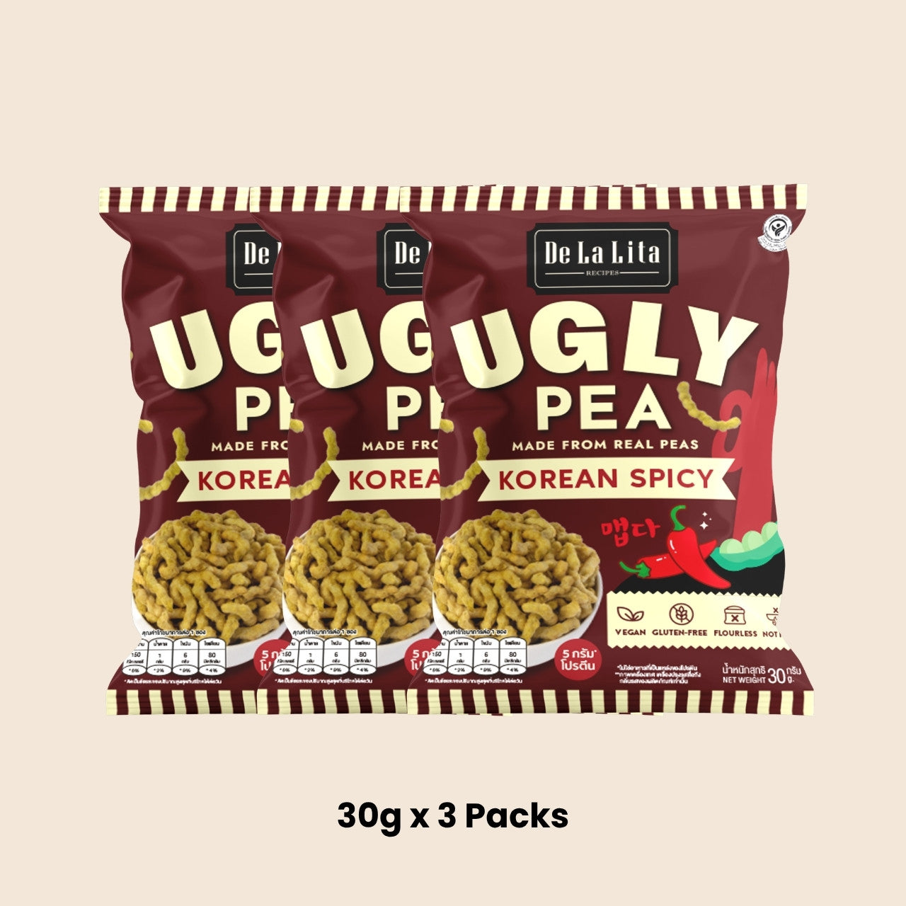 De La Lita Ugly Pea Korean Spicy Flavour 30g crunchy pea snack
