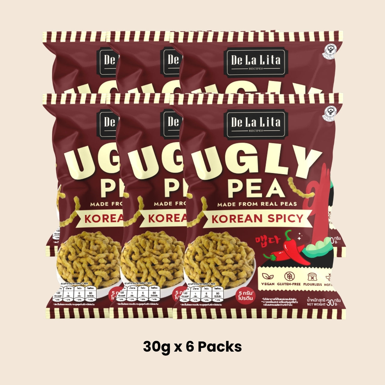 De La Lita Ugly Pea Korean Spicy Flavour 30g crunchy pea snack