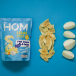 HOM Banana Chips Sour Cream & Onion Flavor – Crispy handpicked banana chips cooked in rice bran oil, seasoned with creamy sour cream and zesty onion.
