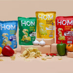 HOM Banana Chips Starter Pack – A variety pack featuring Spicy BBQ, Sour Cream & Onion, Japanese Seaweed, and Corn Cheese flavors, made from premium handpicked bananas and cooked in rice bran oil.