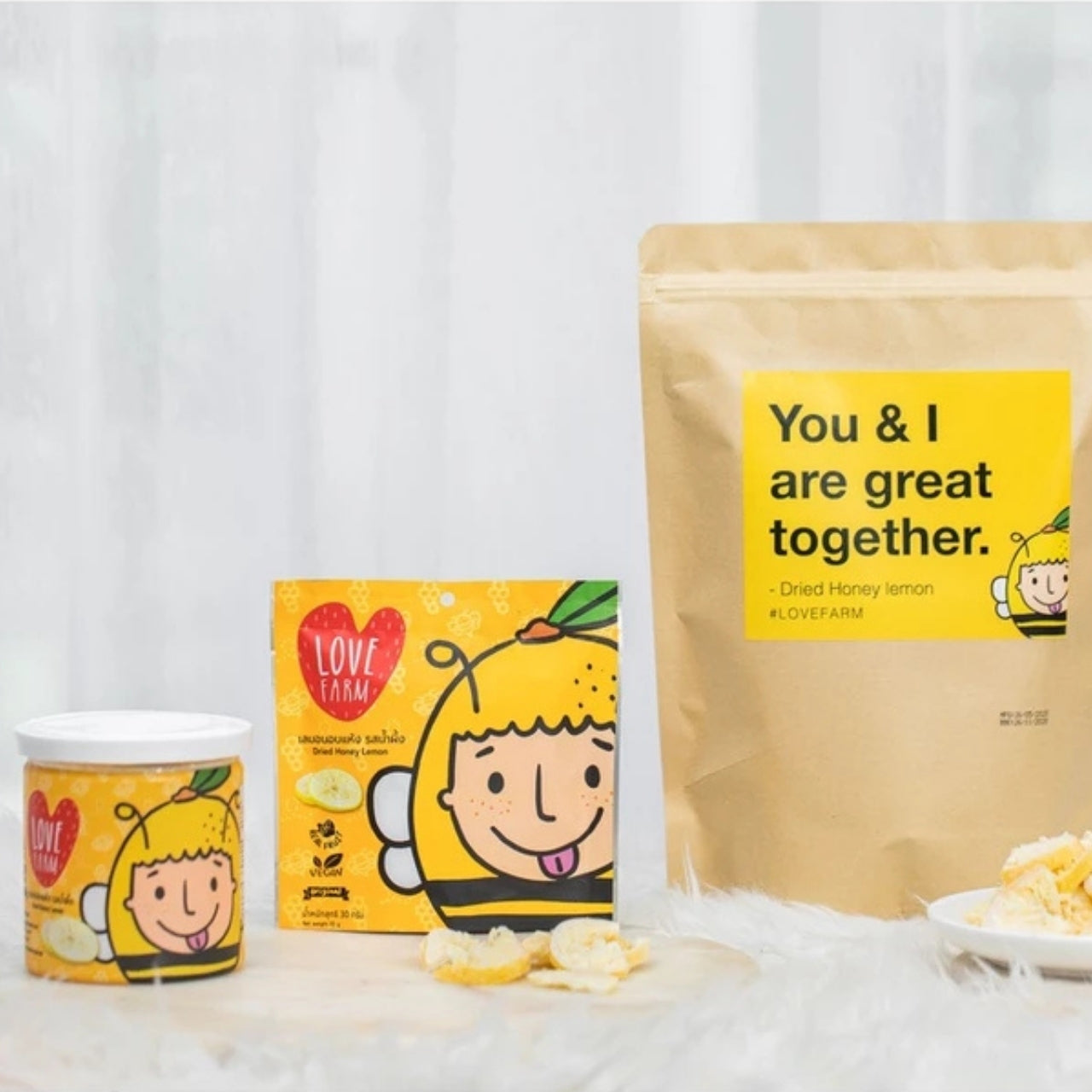 Love Farm Dried Honey Lemon – Naturally tangy dried lemon slices infused with sweet honey for a perfect balance of citrusy and smooth flavors.