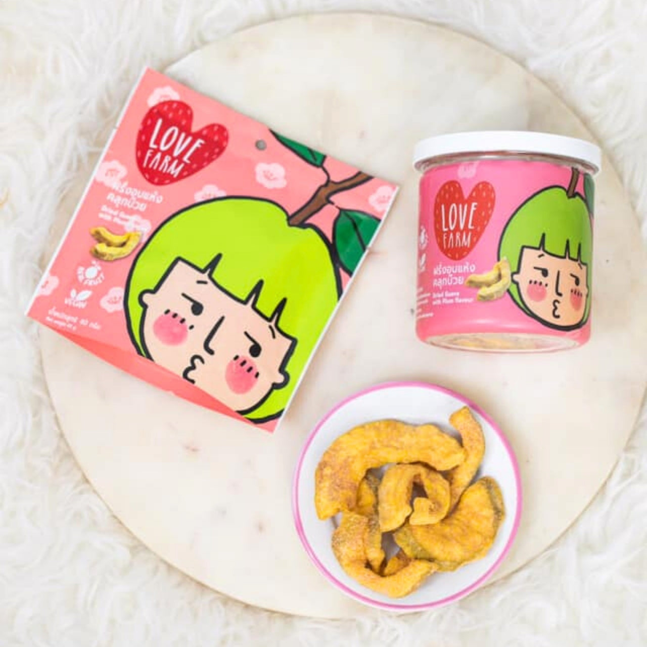 Love Farm Dried Guava Plum Flavor – Chewy dried guava slices infused with a sweet and tangy plum seasoning for a unique and flavorful snack.