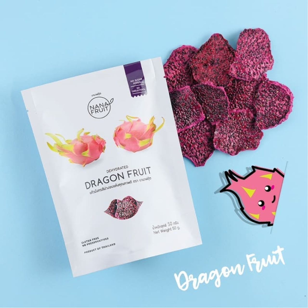 Nanafruit Dehydrated Dragonfruit – No added sugar, naturally sweet and vibrant dehydrated dragon fruit slices with a chewy texture and rich tropical flavor.
