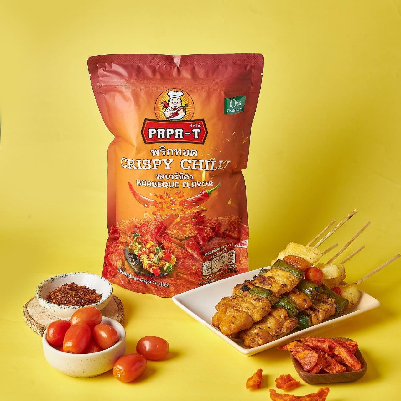 Papa-T Crispy Chilli BBQ Flavor – Crunchy chili seasoned with smoky barbecue seasoning for a smokey and spicy taste.
